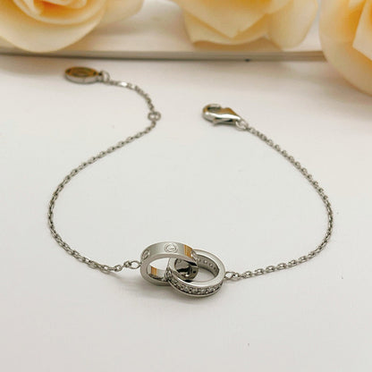 [Camiery] LOVE DOUBLE RING HALF DIAMOND BRACELET