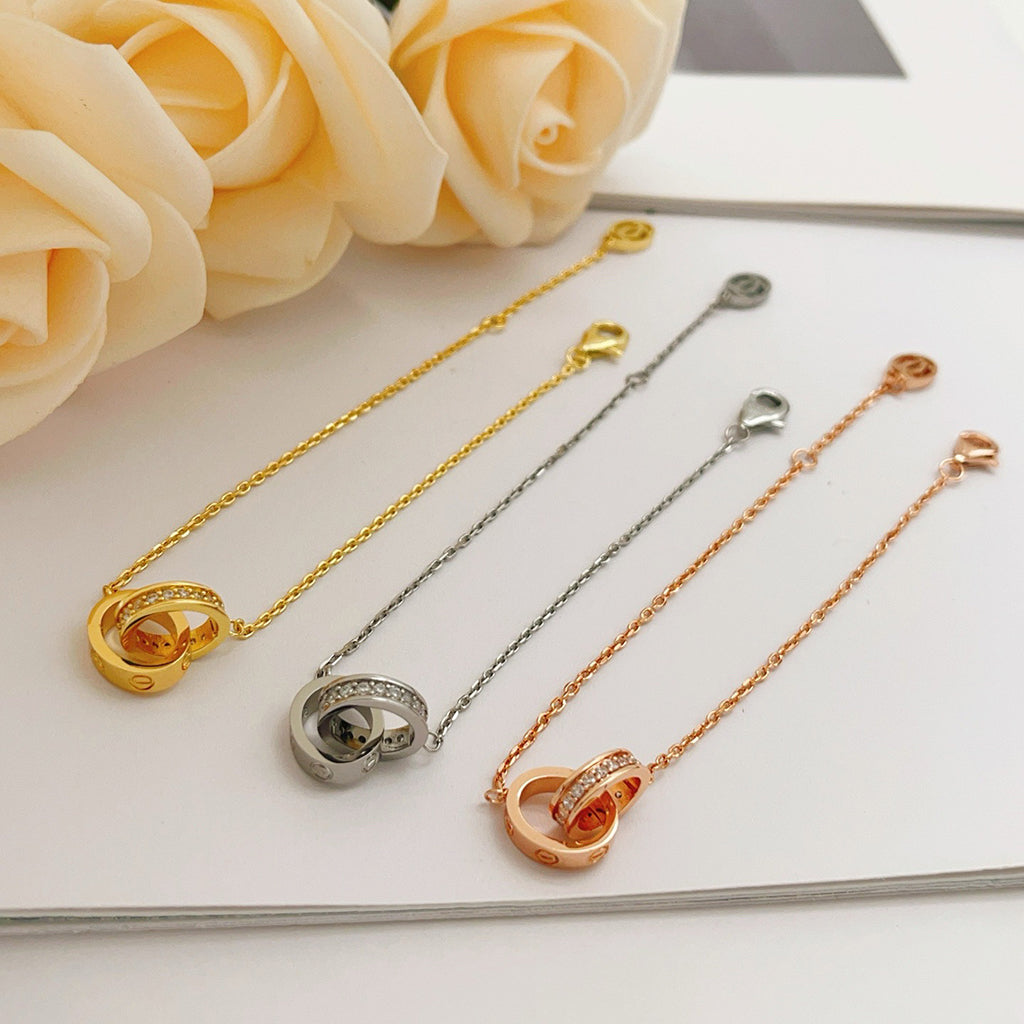 [Camiery] LOVE DOUBLE RING HALF DIAMOND BRACELET