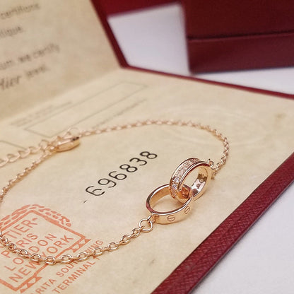 [Camiery] LOVE DOUBLE RING HALF DIAMOND BRACELET