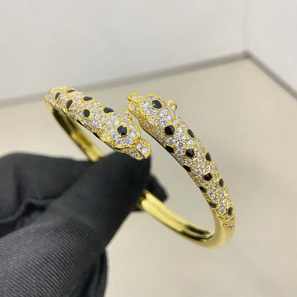 [Camiery] PANTHERE DOUBLE HEADED HALF DIAMOND OPEN BRACELET