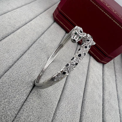 [Camiery] PANTHERE DOUBLE HEADED HALF DIAMOND OPEN BRACELET