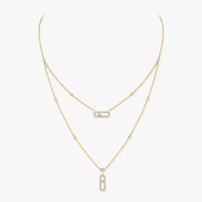 [Camiery]2 Rows Rose Gold Diamond Pave_ Necklace Move Uno