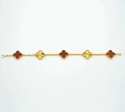 [Camiery]CLOVER  5 MOTIFS CARNELIAN GOLD BRACELET