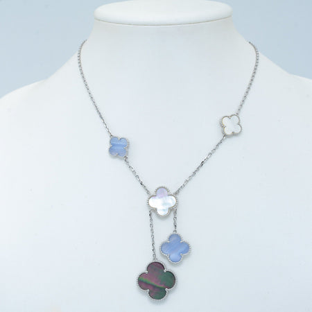 [Camiery]CLOVER MOP CHALCEDONY NECKLACE SILVER 6 MOTIF