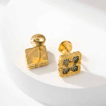 [Camiery JEWELRY]OPERA TULLE GOLD BUTTON EARRINGS ENAMELED ELEMENT