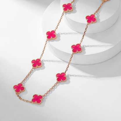 [Camiery]NEW CLOVER 10 MOTIFS PINK ENAMEL NECKLACE