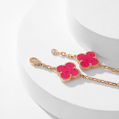 [Camiery]NEW CLOVER 10 MOTIFS PINK ENAMEL NECKLACE