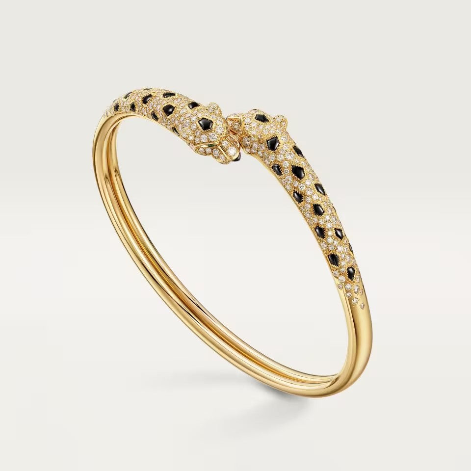 [Camiery] PANTHERE DOUBLE HEADED HALF DIAMOND OPEN BRACELET