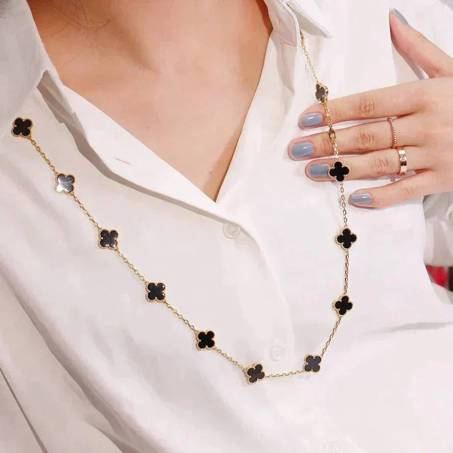 [Camiery]CLOVER 20 MOTIFS ONYX NECKLACE