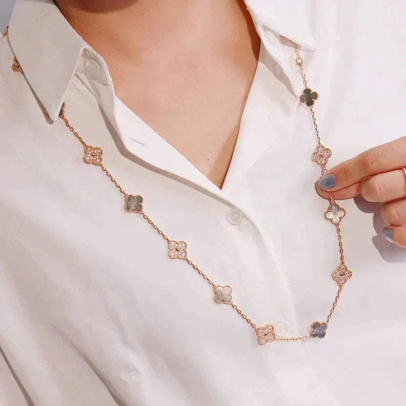 [Camiery]CLOVER 20 MOTIFS DARK MOP DIAMOND  NECKLACE