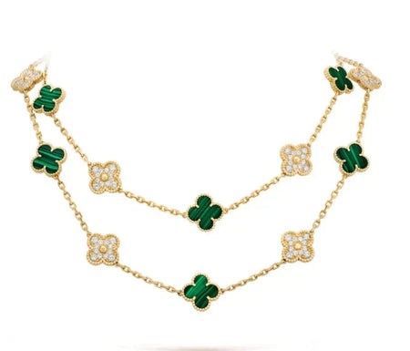 [Camiery]CLOVER 20 MOTIFS MALACHITE DIAMOND NECKLACE