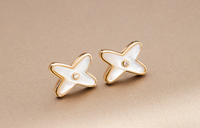 [Camiery]JEUX DE WHITE MOP PINK GOLD DIAMOND EARRINGS