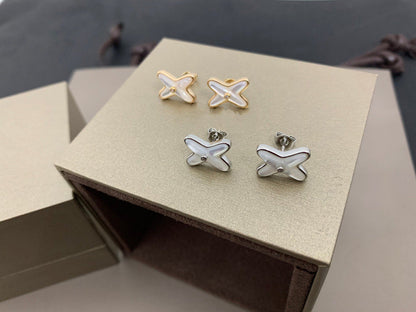[Camiery]JEUX DE WHITE MOP SILVER DIAMOND EARRINGS