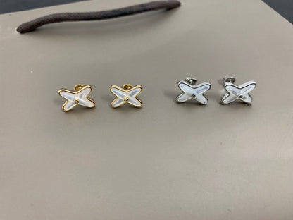 [Camiery]JEUX DE WHITE MOP SILVER DIAMOND EARRINGS
