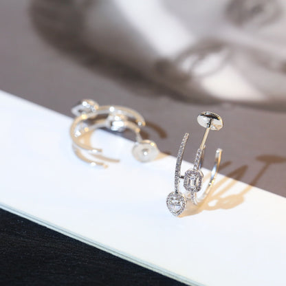 [Camiery]CREOLES MY TWIN 2 RANGS SILVER DIAMOND EARRINGS