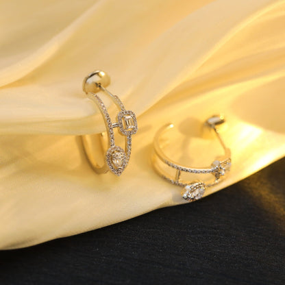 [Camiery]CREOLES MY TWIN 2 RANGS SILVER DIAMOND EARRINGS