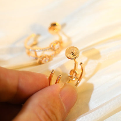 [Camiery]CREOLES MY TWIN 2 RANGS SILVER DIAMOND EARRINGS