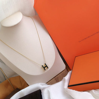 [Camiery]HM CLIC BLACK ENAMEL GOLD NECKLACE