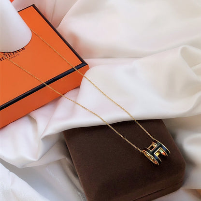 [Camiery]HM CLIC BLACK ENAMEL GOLD NECKLACE