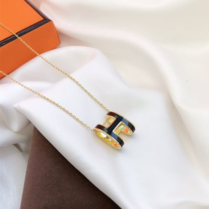 [Camiery]HM CLIC BLACK ENAMEL GOLD NECKLACE