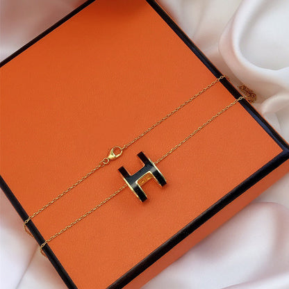 [Camiery]HM CLIC BLACK ENAMEL GOLD NECKLACE