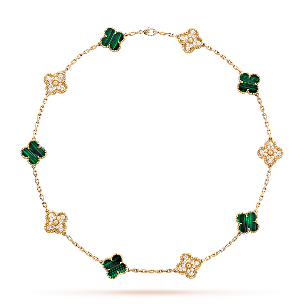 [Camiery]CLOVER 10 MOTIFS MALACHITE DIAMOND NECKLACE