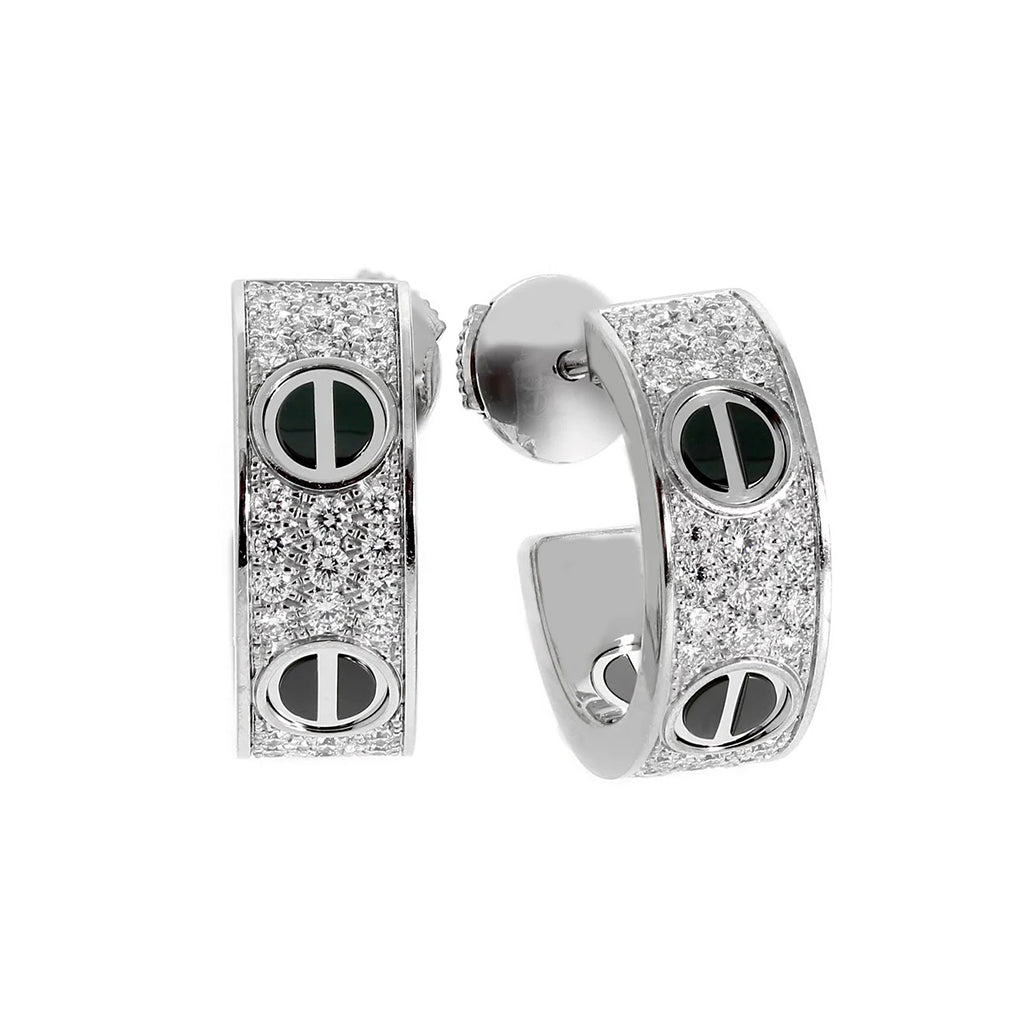 [Camiery] LOVE CERAMIC DIAMOND PAVED SILVER EARRINGS