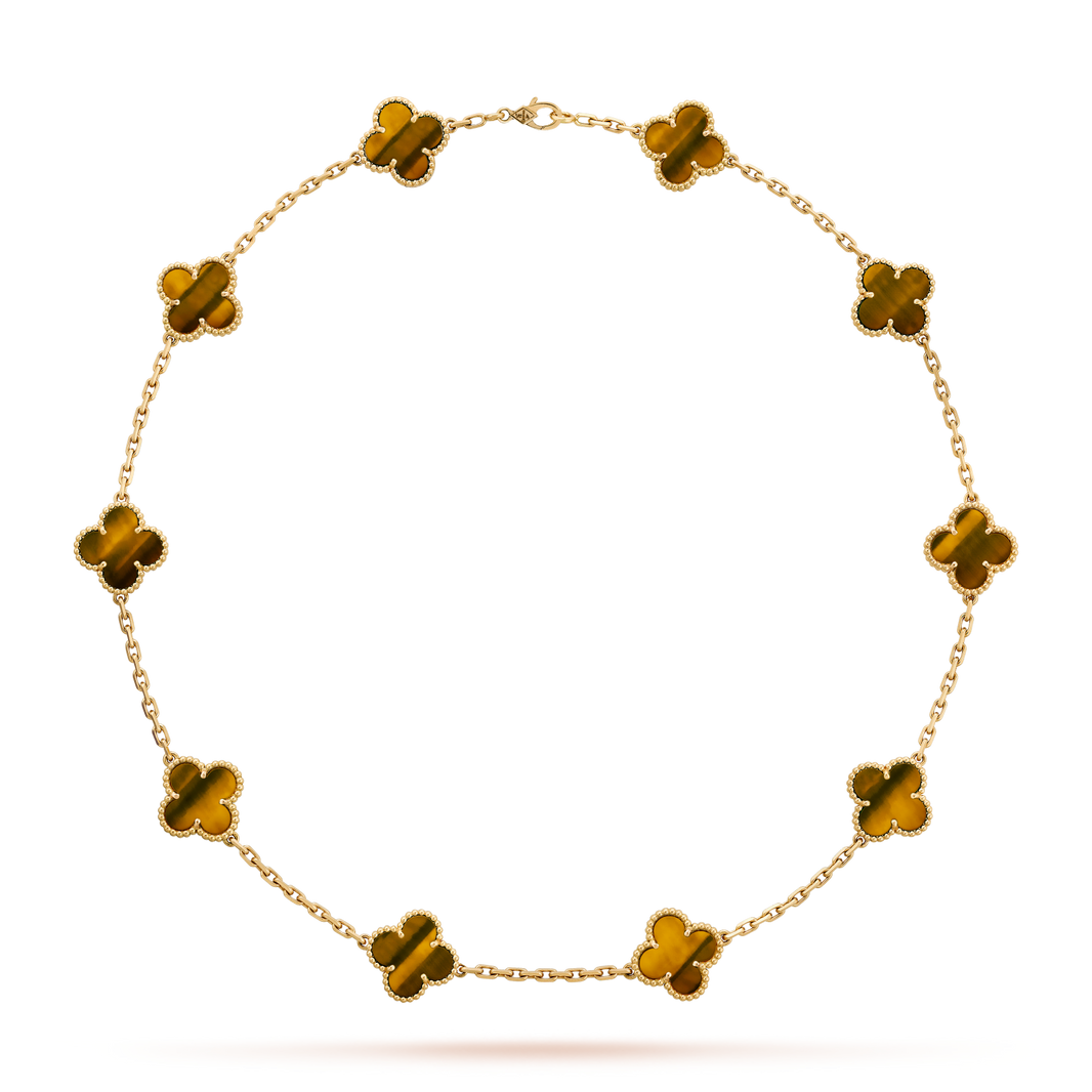[Camiery]CLOVER 10 MOTIFS TIGER EYE NECKLACE