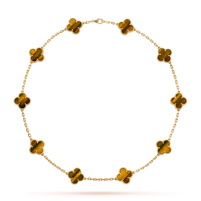 [Camiery]CLOVER 10 MOTIFS TIGER EYE NECKLACE