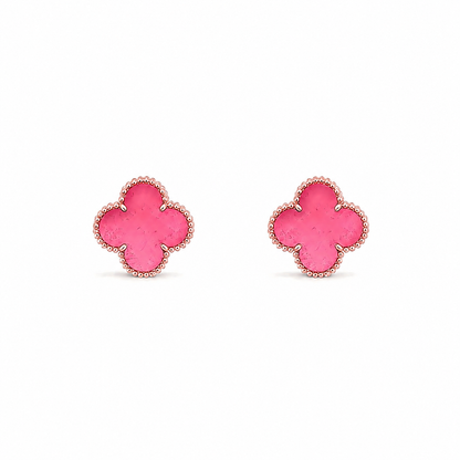 [Camiery]NEW CLOVER 15MM PINK ENAMEL STUD EARRINGS