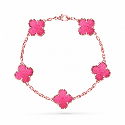 [Camiery]NEW CLOVER 5 MOTIFS PINK ENAMEL BRACELET