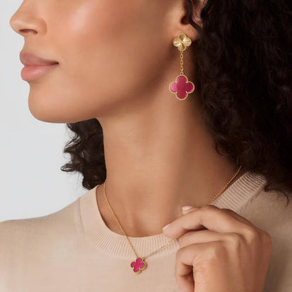 [Camiery]NEW CLOVER 2 MOTIF PINK ENAMEL EARRINGS