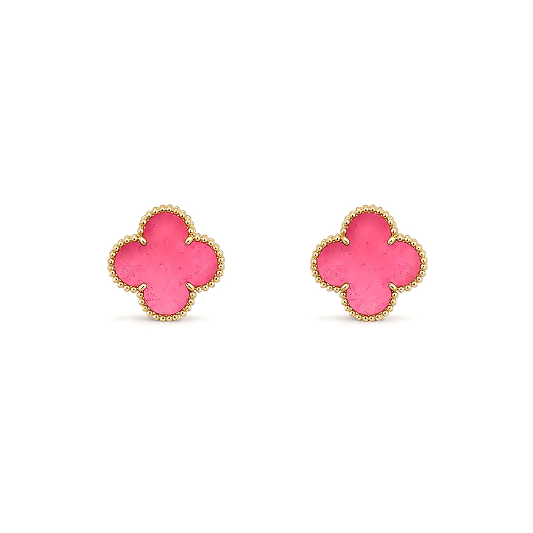 [Camiery]NEW CLOVER 15MM PINK ENAMEL STUD EARRINGS