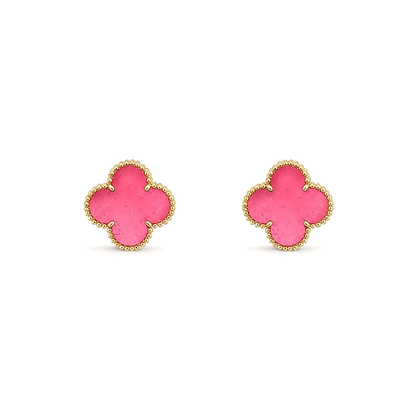 [Camiery]NEW CLOVER 15MM PINK ENAMEL STUD EARRINGS
