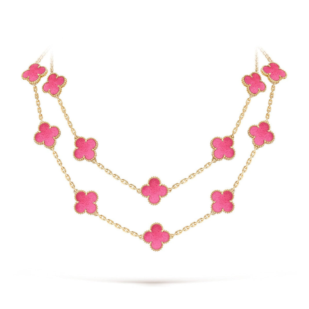 [Camiery] NEW CLOVER 20 MOTIFS PINK ENAMEL NECKLACE