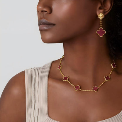 [Camiery]NEW CLOVER 10 MOTIFS PINK ENAMEL NECKLACE