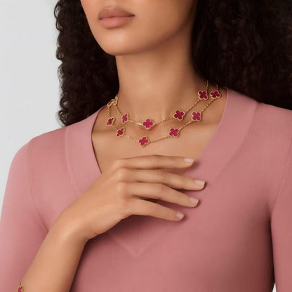 [Camiery] NEW CLOVER 20 MOTIFS PINK ENAMEL NECKLACE