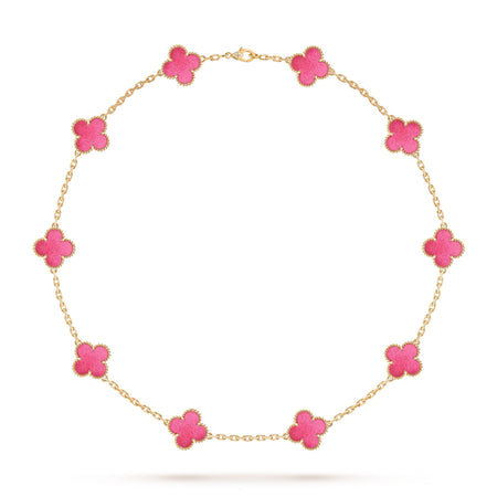 [Camiery]NEW CLOVER 10 MOTIFS PINK ENAMEL NECKLACE