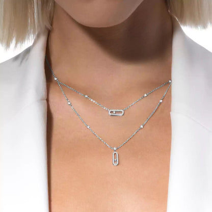 [Camiery]2 Rows Rose Gold Diamond Pave_ Necklace Move Uno