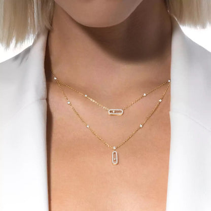 [Camiery]2 Rows Rose Gold Diamond Pave_ Necklace Move Uno