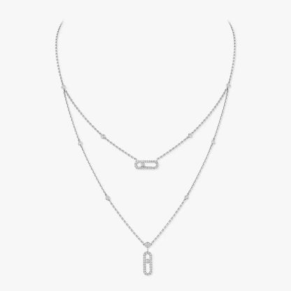 [Camiery]2 Rows Rose Gold Diamond Pave_ Necklace Move Uno