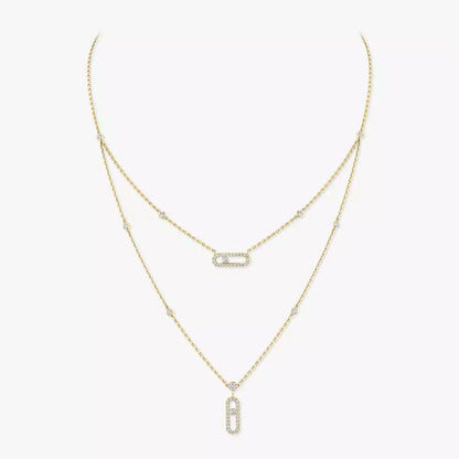 [LUXE]2 Rows Rose Gold Diamond Pave_ Necklace Move Uno