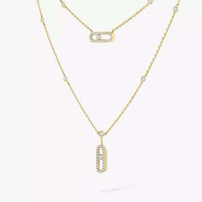 [Camiery]2 Rows Rose Gold Diamond Pave_ Necklace Move Uno