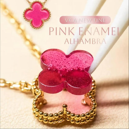 [Camiery] NEW CLOVER 15MM PINK ENAMEL NECKLACE