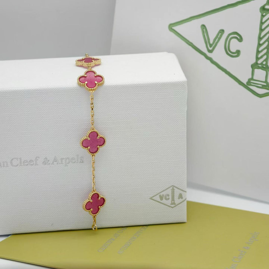 [Camiery]NEW CLOVER 5 MOTIFS PINK ENAMEL BRACELET