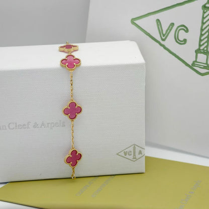 [Camiery]NEW CLOVER 5 MOTIFS PINK ENAMEL BRACELET