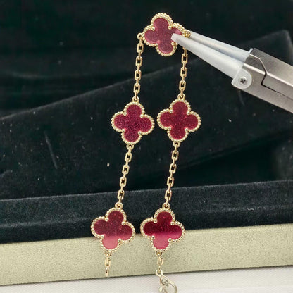 [Camiery]NEW CLOVER 5 MOTIFS PINK ENAMEL BRACELET