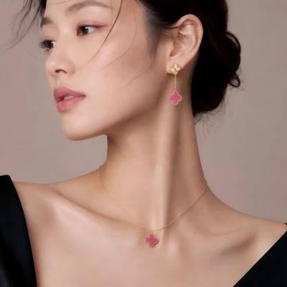 [Camiery] NEW CLOVER 15MM PINK ENAMEL NECKLACE