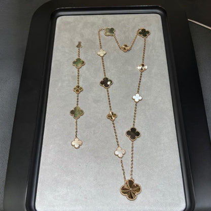 [Camiery]DETACHABLE CLOVER 15(11+4) FLOWER ROSE GOLD NECKLACE SET