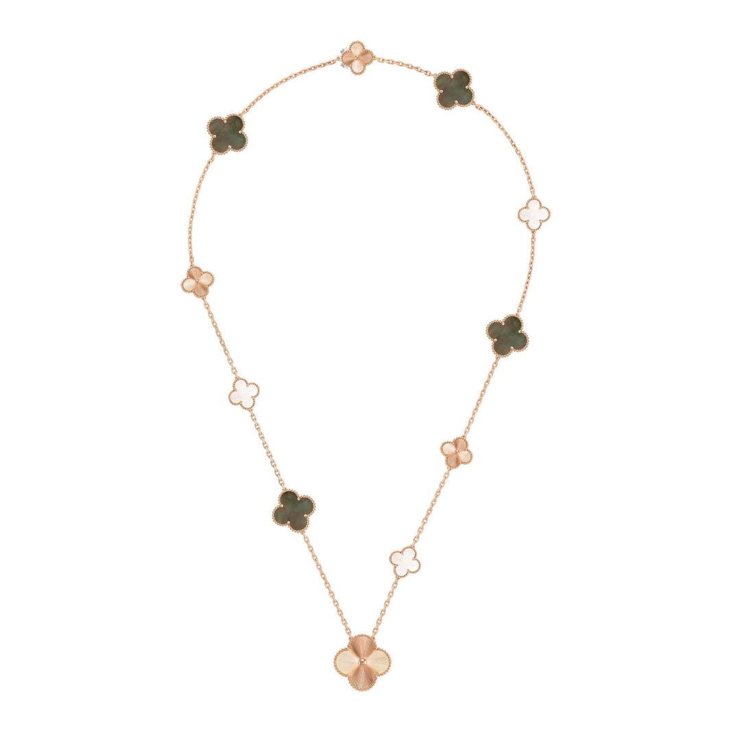 [Camiery]DETACHABLE CLOVER 15(11+4) FLOWER ROSE GOLD NECKLACE SET